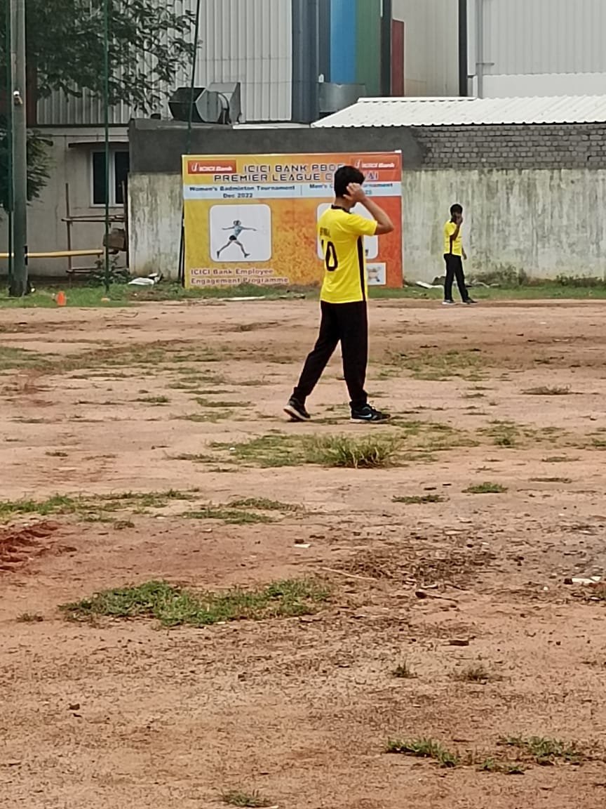Corporate cricket tournament in progress on the outdoor ground at 5rings, Ambattur Industrial Estate